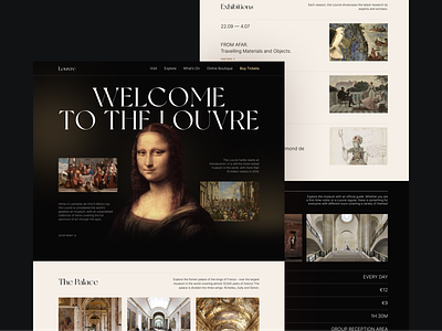 Louvre Museum Landing Page — More Screens art concept design elegant exhibition gallery louvre museum trendy typography ui ux web