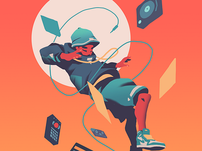 Floating bboy boombox character character design colorful design design art drawing flat floating gear hip hop illustration lofi speakers surreal