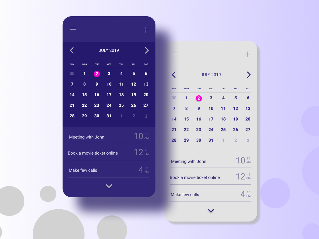 Mobile Calendar UI design by Pushpanjali Tungare on Dribbble