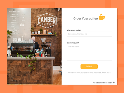 Coffee ordering screen