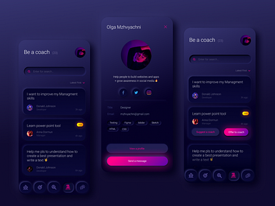 neumorphism black figma messenger mobile mobile app ui