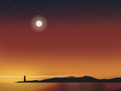 An evening at sea dusk illustration lighthouse moon photoshop sea seashore