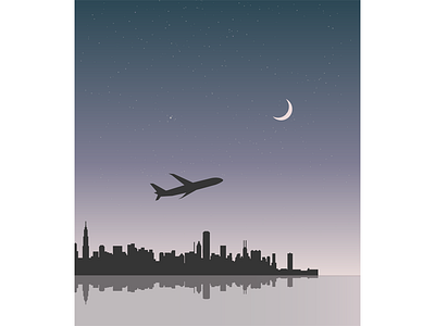 City airplane city horizon illustration moon purple