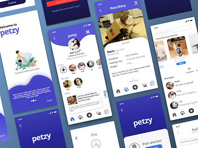 petzy - Pet Social App UI Design adobexd android app app concept app design behance design interaction design ios pet care pets prototype social app ui ux