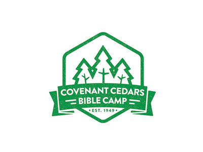 Covenant Cedars Bible Camp Logo badge banner bible camp church cross icon line logo simple tree