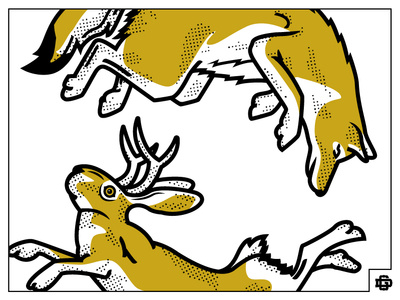 Pounce art drawing fox gold gold and black graphic design graphic design logo halftone illustration illustrator jackalope jump poster poster series pounce printing screenprint screenprinting