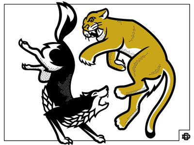 Battle! battle montana mountain lion cougar wolf drawing design illustration logo graphic design . logo design graphic design