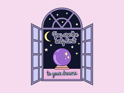 Crystal Ball Dribbble bold bold color bright bright color colour crystal ball design dream dreamy flat illustration illustrator magic night sky pattern pattern design pink powerful vector window