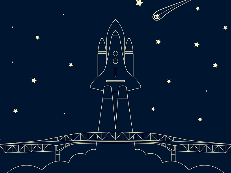 Auckland Harbour Bridge asteroid auckland bold bridge colour design flat harbour icon illustration illustrator launch minimal new zealand night nz rocket sky stars vector