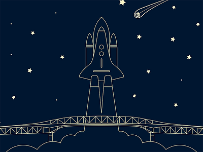 Auckland Harbour Bridge asteroid auckland bold bridge colour design flat harbour icon illustration illustrator launch minimal new zealand night nz rocket sky stars vector