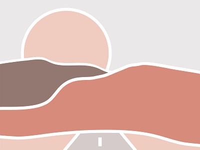 Retro Road to Nowhere Abstract Vector Illustration abstract abstract art abstract design bold colour design digital dusty fictional flat illustration illustrator landscape mountains nowhere pink road road trip sunset vector