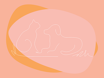 Minimal Dog and Cat Line Drawing - Pet love bold cat colour design dog drawing feminine design flat illustration illustrator line love minimal minimalism minimalist orange pet pink vector white
