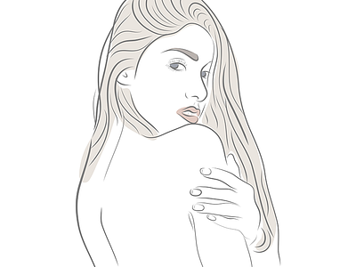 Minimal Line Drawing Beautiful Woman Looking over Shoulder colour design drawing female flat girl illustration illustrator minimal minimalism muted muted colors vector woman