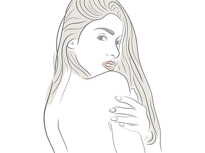 Minimal Line Drawing Beautiful Woman Looking over Shoulder