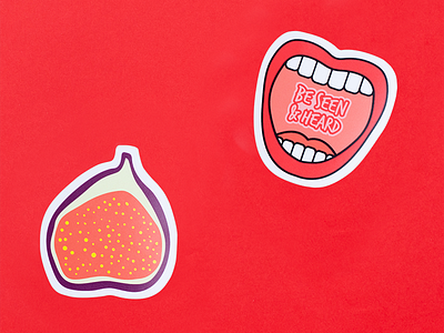 Stickers (Fig & Mouth) bold bold color bright bright color colour design fig flat fruity illustration illustrator lips mouth redbubble sticker stickers vector