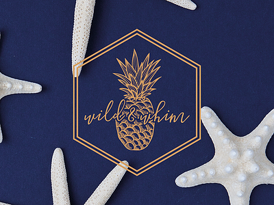 Wild & Whim Logo bold branding design flat gold icon illustration illustrator logo nautical pineapple pineapples planner pretty sea typography vector wedding whim wild
