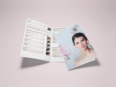 A5 bi-fold brochures a5 branding brouchure design indesign lashes layout logo menu service menu treatments typography vector