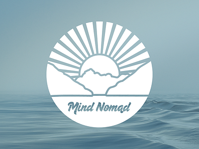 Mind Nomad Logo Design brand branding calm calming design flat illustration illustrator landscape logo mind mountains nature nomad ocean peaceful rays sun vector writer