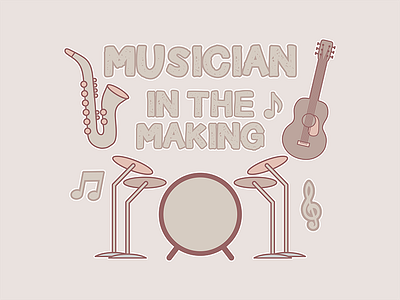 Musician in the Making bold cartoon cartoons colour design drawing drums flat guitar illustration illustrator music music art musician muted note pastel saxaphone treble clef vector