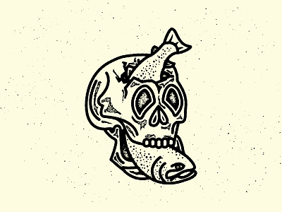 Tasty... fish fishing flyfishing grunge illustration logo outdoors skull sticker texture