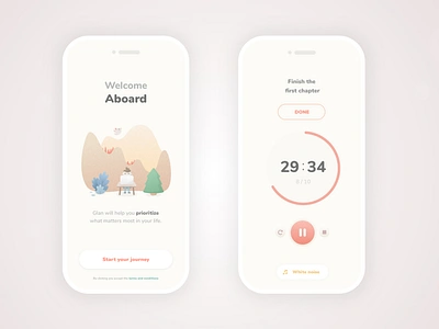 Welcome screen + timer clean illustration landingpage mobile pomodoro productivity simple timer welcome screen