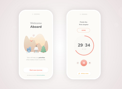 Welcome screen + timer clean illustration landingpage mobile pomodoro productivity simple timer welcome screen