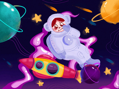 A girl in space icon illustration