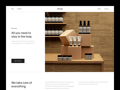 Aesop® — Homepage aesop animated animation art direction brutalism brutalist e commerce ecommerce exploration figma layout layout exploration minimal minimalism sketch type typography ui ux website