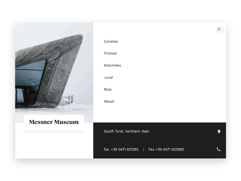 Messner Museum — Interaction after effects animated animation architecture minimalism principle redesign sketch typography ui ux website