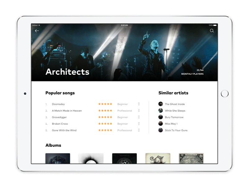 Gitty — App Screens after effects animated animation ipad minimalism music principle sketch typography ui ux website