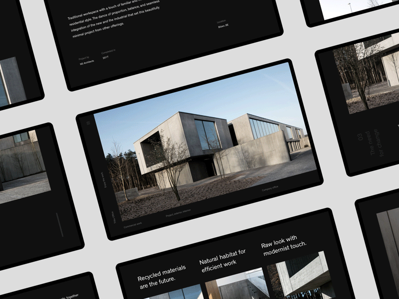 Tribu Offices [Website] animation architecture black brutalism layout minimal minimalism sketch typography ui ux web website