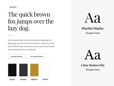 Playfair black branding color palette colors design gold ideas inspiration minimal type typeface typography ui web website white