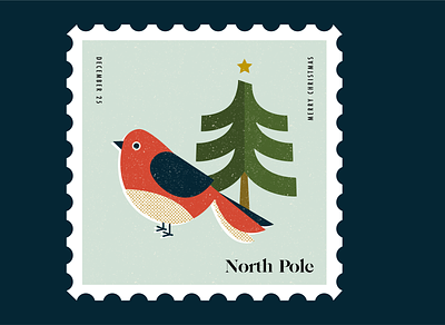 Stamps for Mailing your Wishlist to Santa at the North Pole bird christmas design illustration postage stamp stamp tree