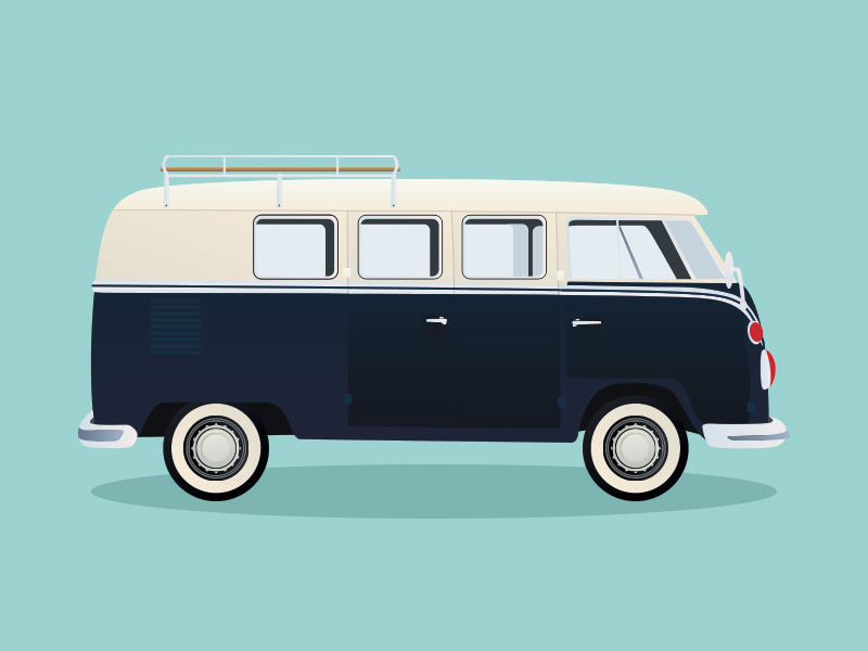 VW Bus travel illustration van bus vw classic 1960 road vintage