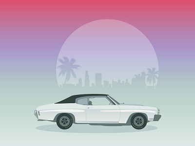 Chevy Chevelle car chevelle chevy illustration miami vice sunset
