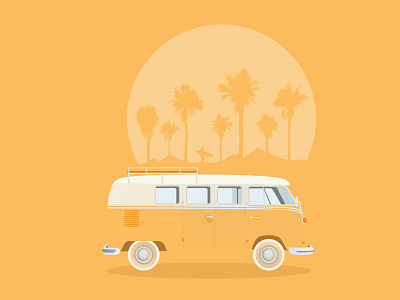 VW Bus 1960s camper illustration road trip surfing van vw bus