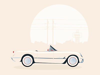 1950s Corvette Roadster 1950s car corvette diner illustration retro roadster