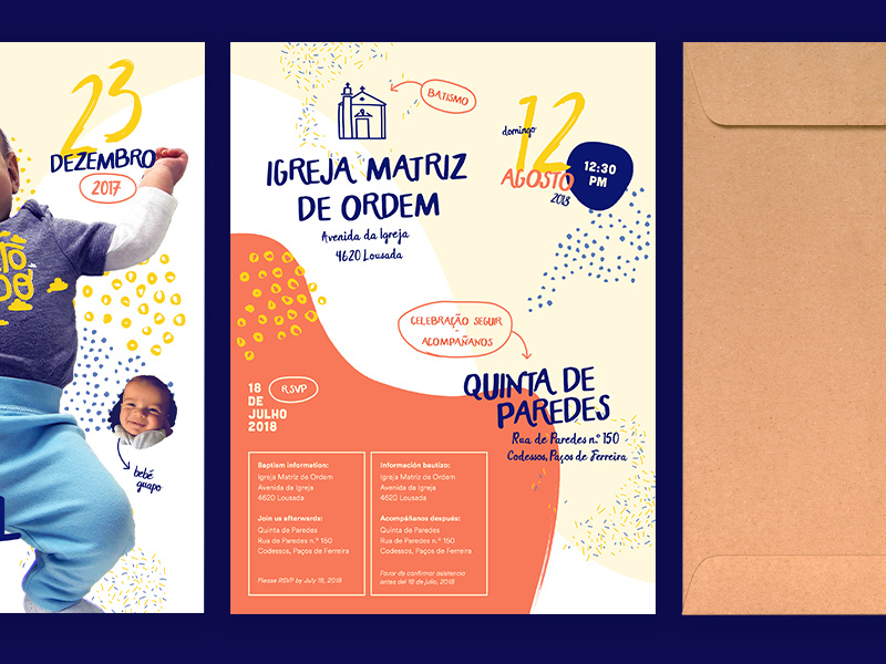 Bautizo Tiago pattern illustration drawing invite portugal baby baptism invitation