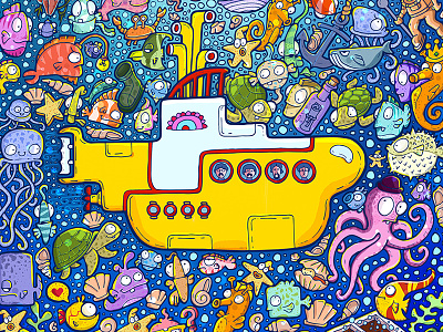 Yellow Submarine beatles commissioned fish illustration submarine undersea water