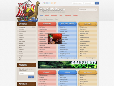 Gamesite full blue brown cartoon columns depth game games header online online games red subtle texture viking wood