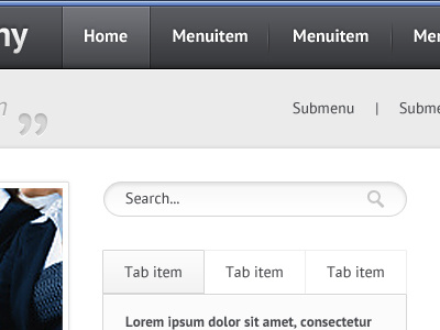 Company layout WIP blue company gray grey header light menu search shadow subtle tab tabs