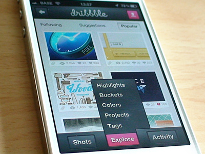 Dribbble iPhone app app button dribbble gray grey iphone ui