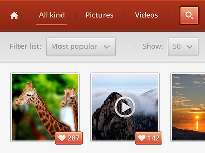 Red UI button filter likes photo red thumb ui user interface