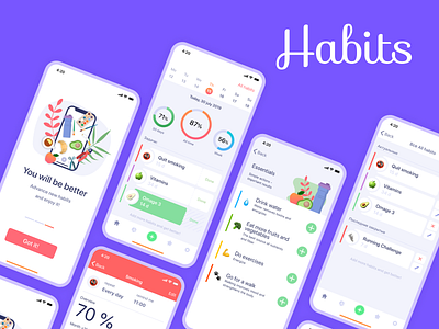 Habits app 🧡 app design habit tracker habits health illustration ios mobile mobile design mobile ui ux personality tracker app ui ux