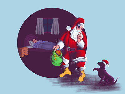 Santa Claus 2021 amazing bedroom boy character design digital illustration flat gift happy new year illustration merrychristmas noir portrait portrait art santa santaclaus sleep web