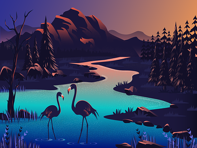 Flamingo artwork beautiful cover design design digital art digital illustration flamingo flamingos flat hill illustration illustration art illustration design landscape design landscape illustration vector web