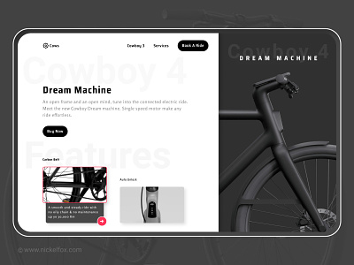 Concept Hero Cowboy electric cycle - Dream Machine automobile bicycle bike concept cowboy cycle cyclist ebike electric bike figma header hero layout ride rider track ui ux webdesign website