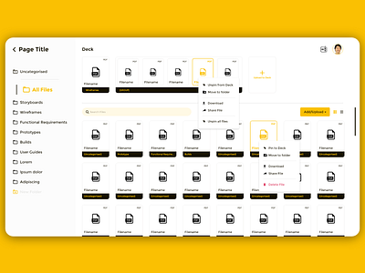 File Manager for an Organisation adobe xd black and yellow dashboard dashboard ui design file manager folder organisation prototype system ui ux web design webapp