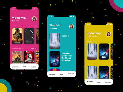 Movie App Concept - Main Screens adobe xd app events movie movie app movies plays prototype ui ux