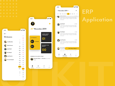 UI KIT #1 - ERP Application - Home and Daily Updates adobe xd app app design app ui black and yellow erp holidays leaves prototyping ui ui kit design ux ux ui